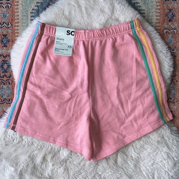 SO rainbow stripe casual sweat shorts lounge sleep Aviator Nation vibes size xs - Picture 9 of 13